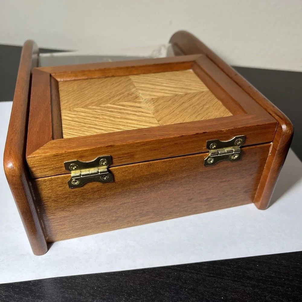 MCM‎ London Leather Wooden Jewelry Box Valet Inlaid Divided Storage Case Vintage
